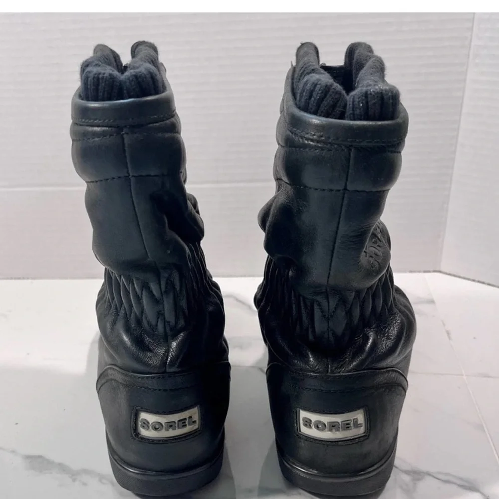 SOREL Firenzie Black Leather Ankle Boots Women’s Size 7.5 Winter Zip Waterproof